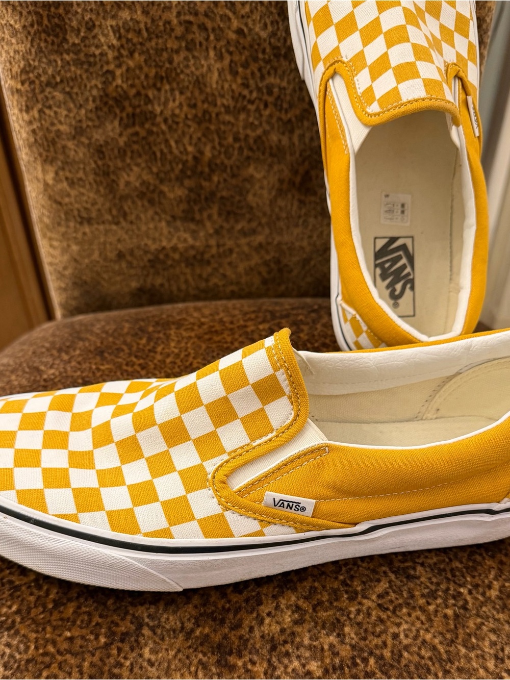 Vans Kids Checkerboard Slip-On Sneakers in Yellow and White